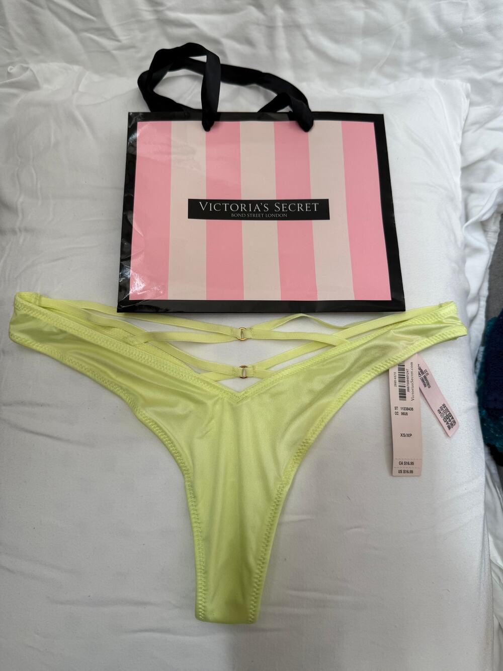 NWT Victoria’s Secret Strappy Thong Panty – Neon Yellow – Size XS